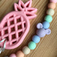 Silicone Pacifier Clip & Pineapple Teether - Pastel Rainbow