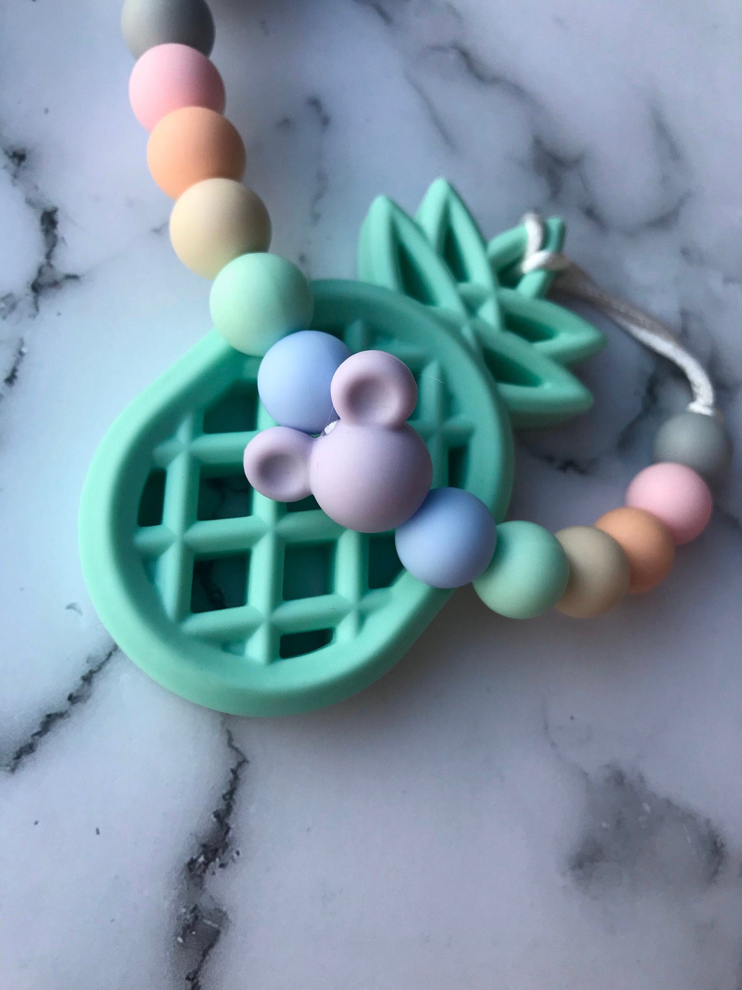 Silicone Bead Pacifier Clip & Pineapple Teether - Rainbow Mickey