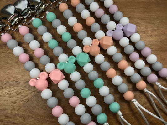 Silicone Pacifier Clips - Pastel Colors