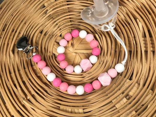 Silicone Pacifier Clip & Teething Bracelet - Shades of Pink