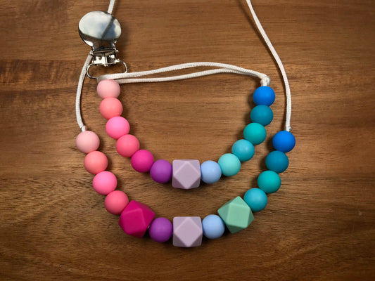 Silicone Pacifier Clip & Teething Necklace - Ombré Bright