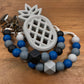 Silicone Bead Pacifier Clip & Pineapple Teether - Blue and Grey