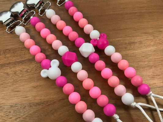 Silicone Bead Pacifier Clip - Pink Mickey