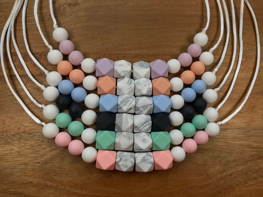 Silicone Teething Necklaces - Marble Hex
