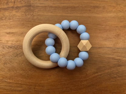 Silicone & Wood Teething Rings - Pastel Colors