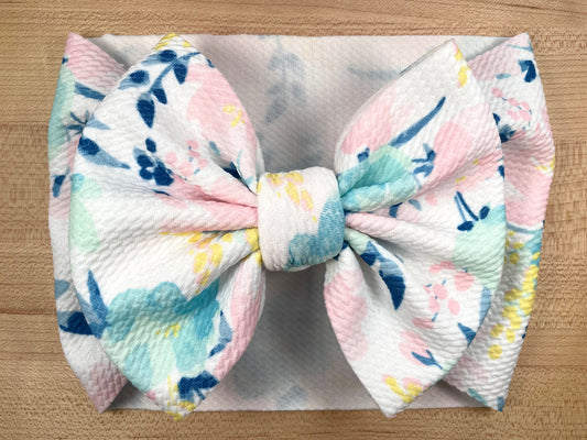 Oversized Baby Girl Bow Headwrap - Pink and Blue Pastel Floral