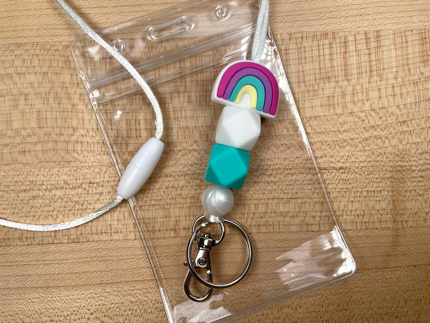Silicone Beaded Teacher Lanyard - Rainbow Bead