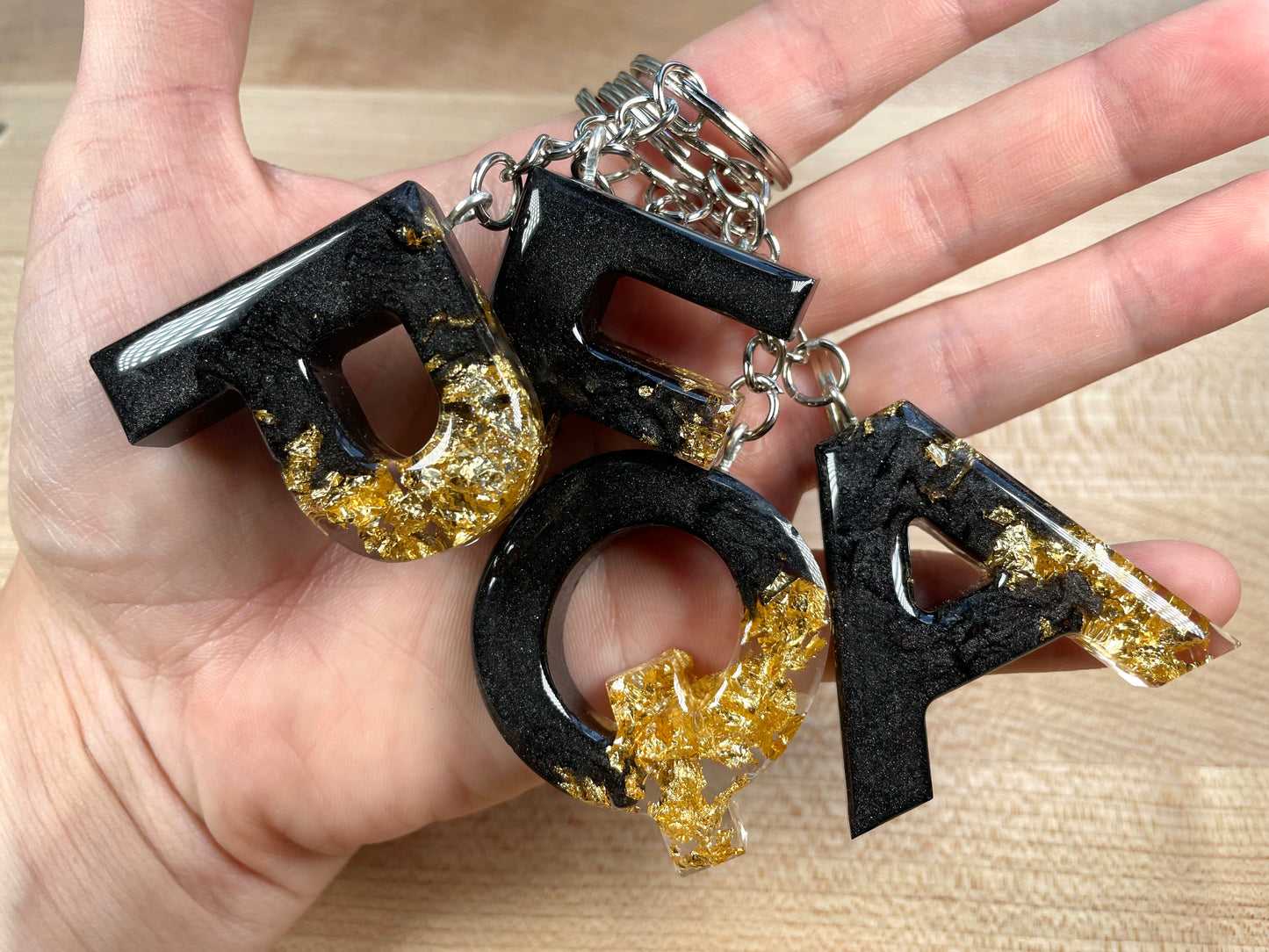 Resin Letter Keychain - Black & Gold Foil