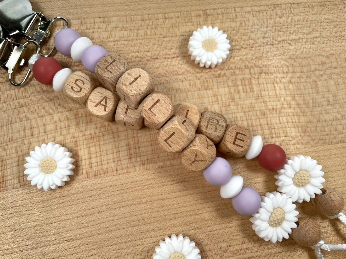 Personalized Name Pacifier Clip - Flower