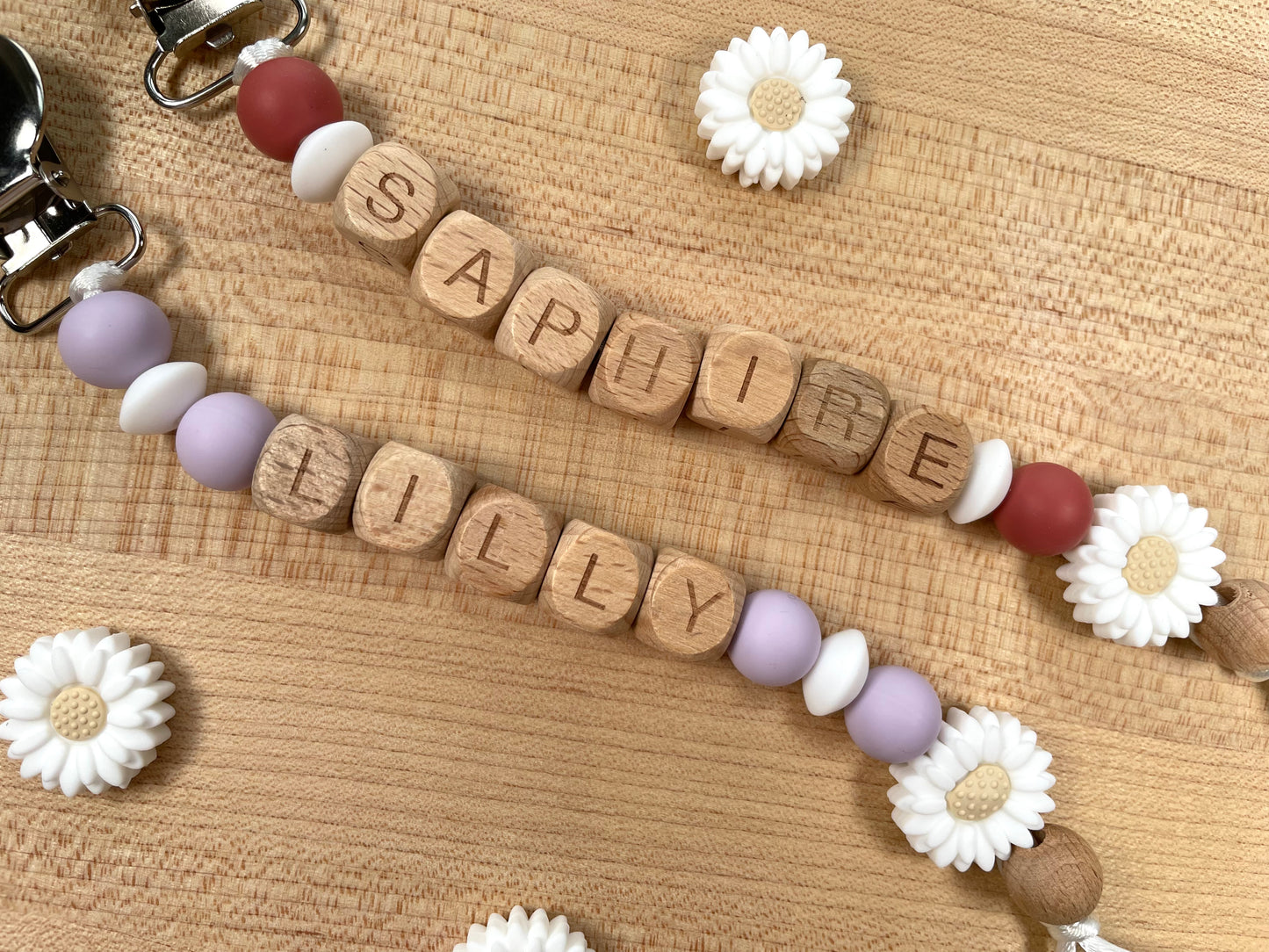 Personalized Name Pacifier Clip - Flower