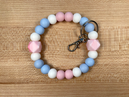 Silicone Bead Keychain Wristlet- Pink and Blue