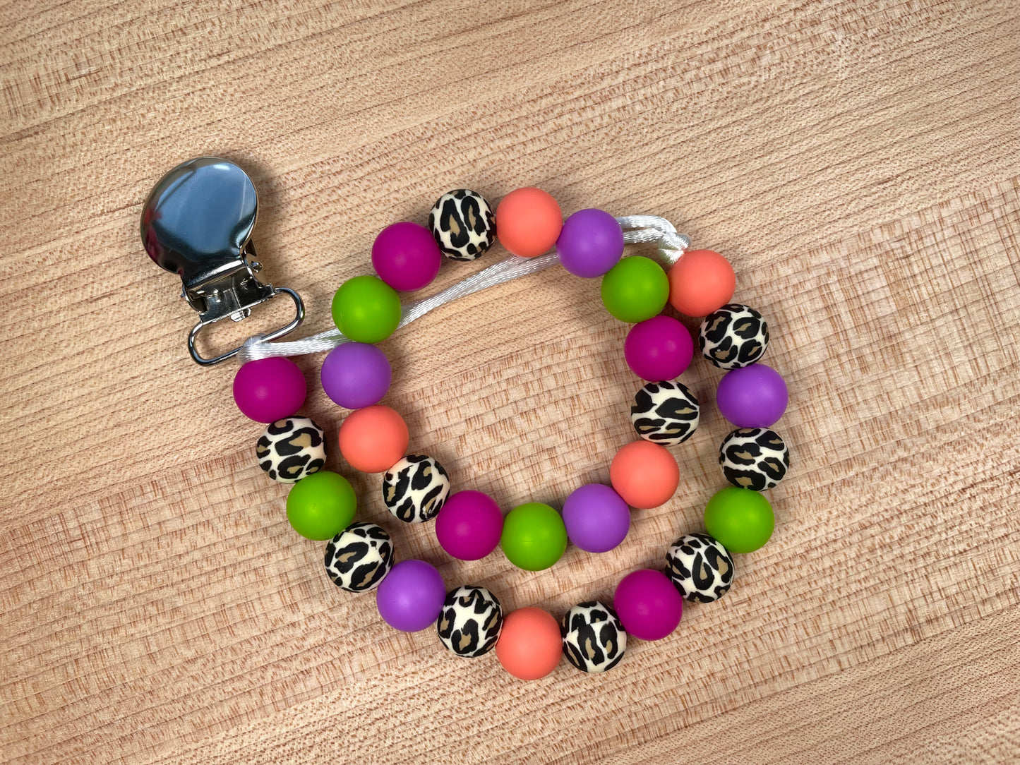 Silicone Pacifier Clip & Teething Bracelet - Retro Leopard
