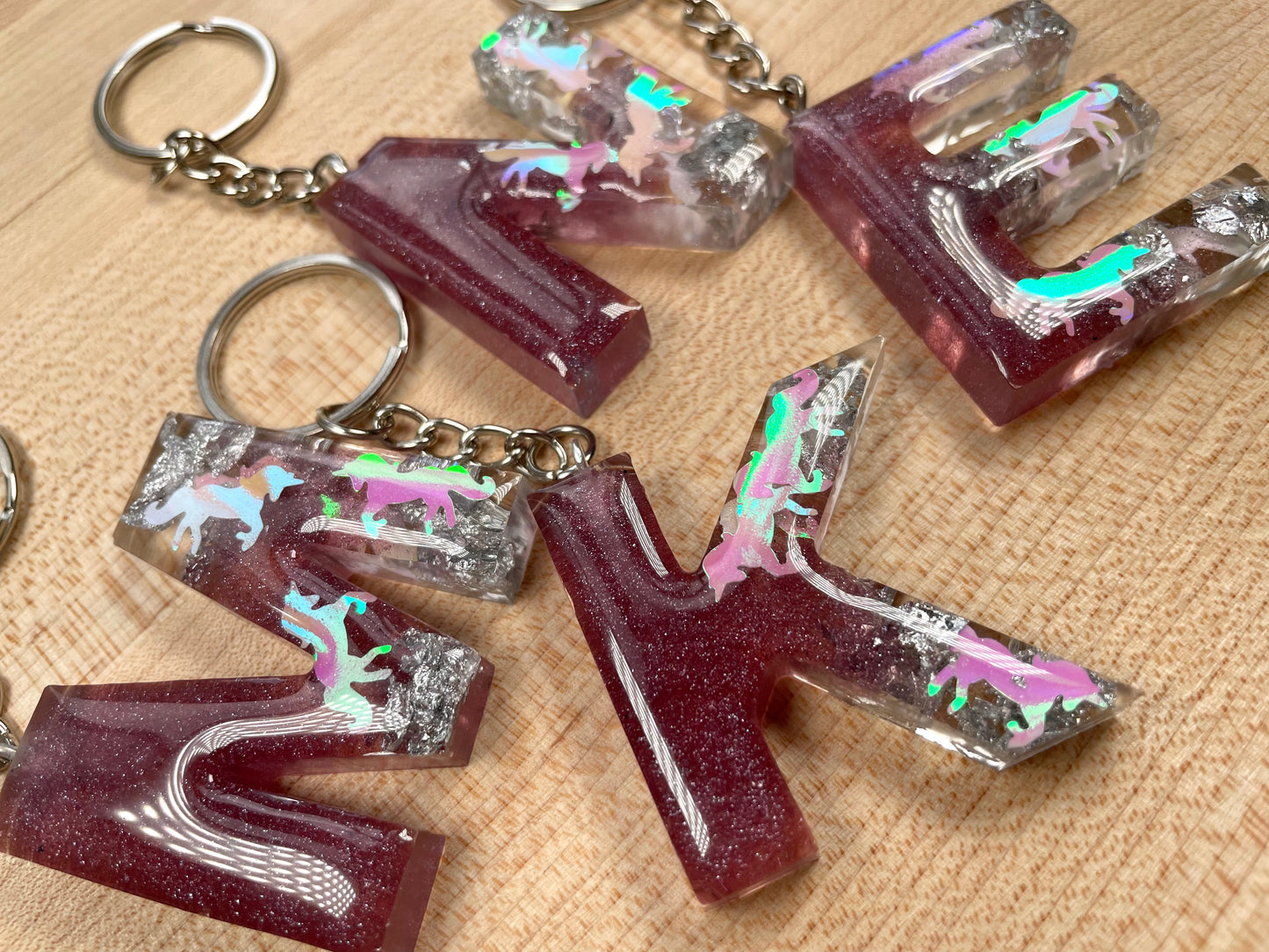 Resin Letter Keychain - Purple Unicorn