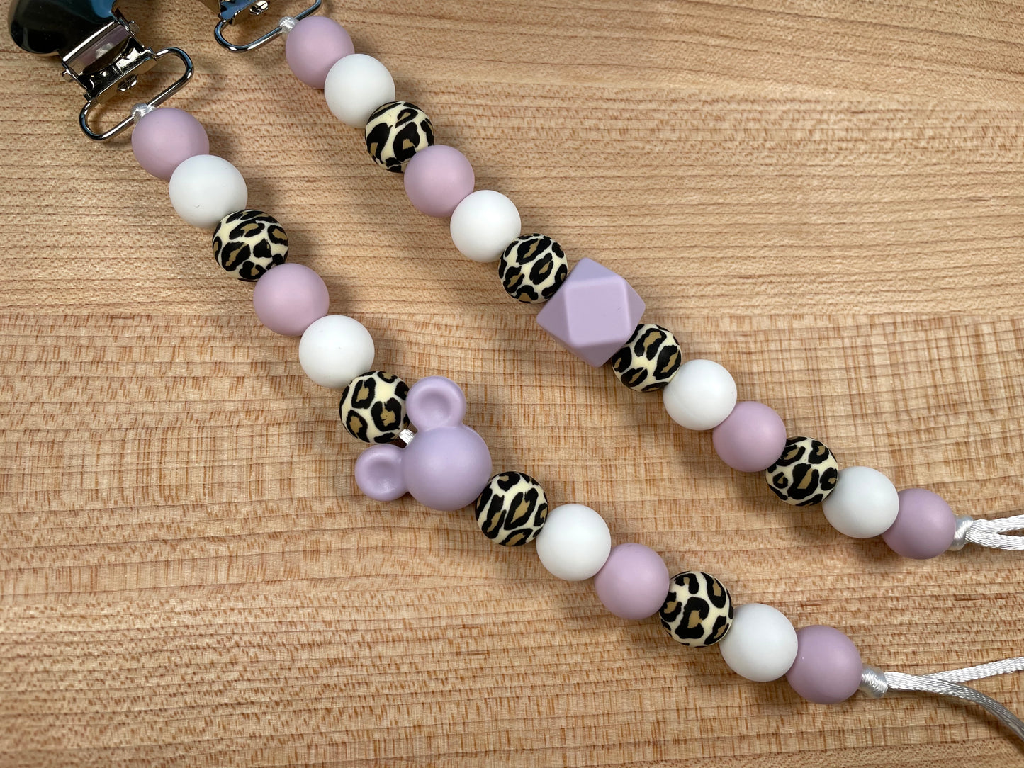 Silicone Bead Pacifier Clip - Pastel Leopard