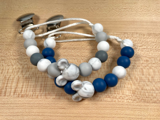 Silicone Bead Pacifier Clip - Blue & Grey Mickey