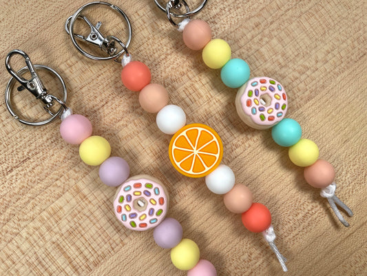 Silicone Bead Keychain - Donut & Orange Slice