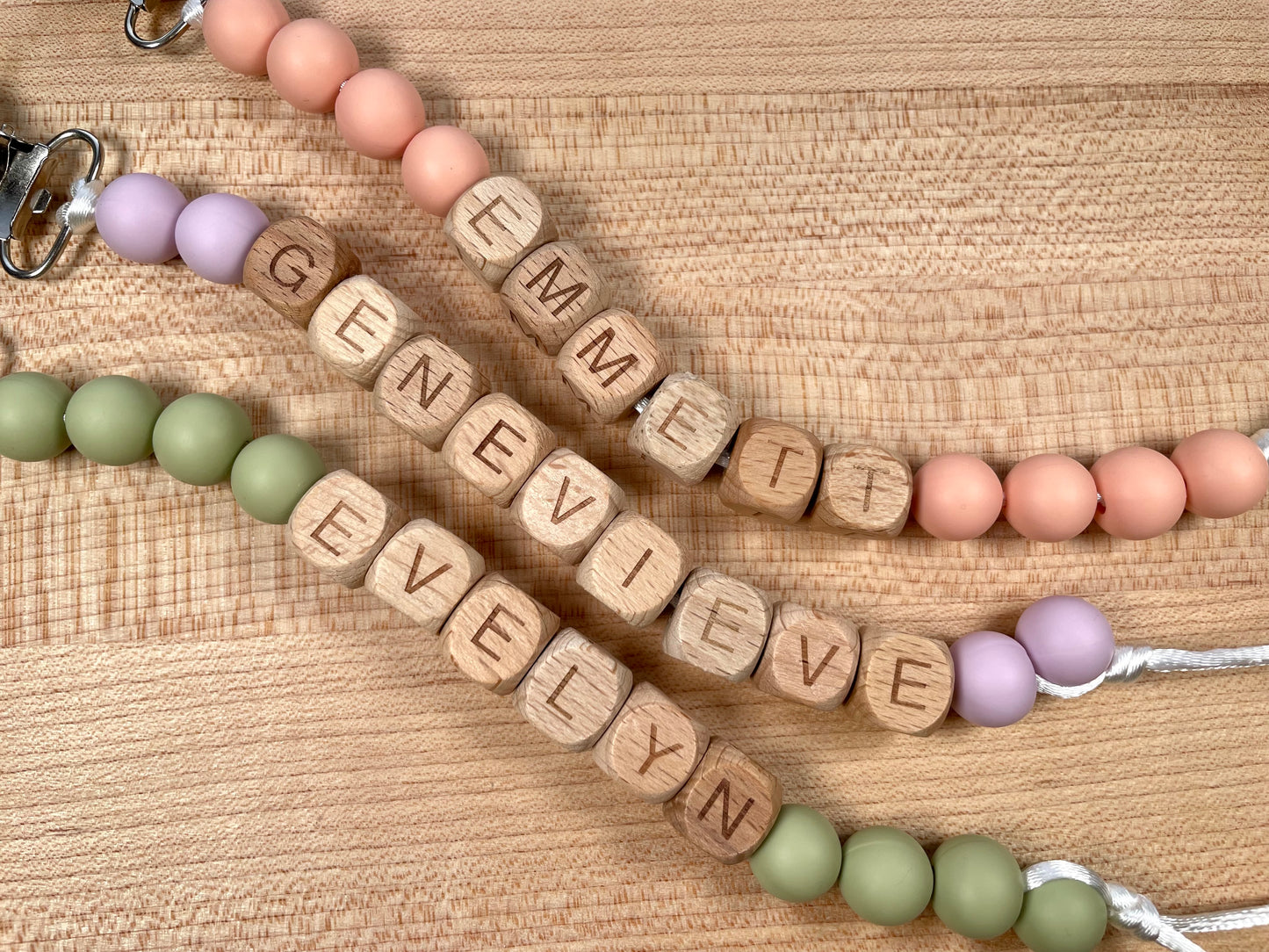 Personalized Pacifier Clip - Silicone & Wood Beads