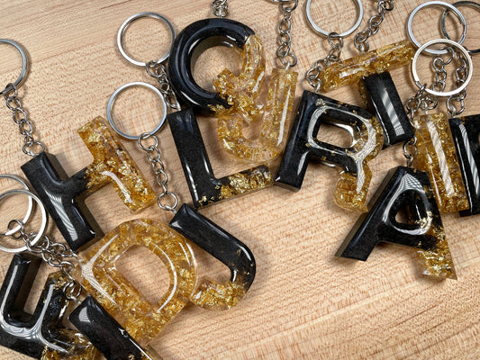 Resin Letter Keychain - Black & Gold Foil