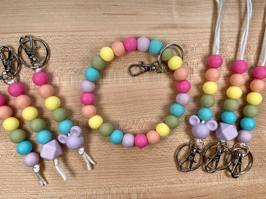 Silicone Bead Lanyards & Keychains- Rainbow Mickey