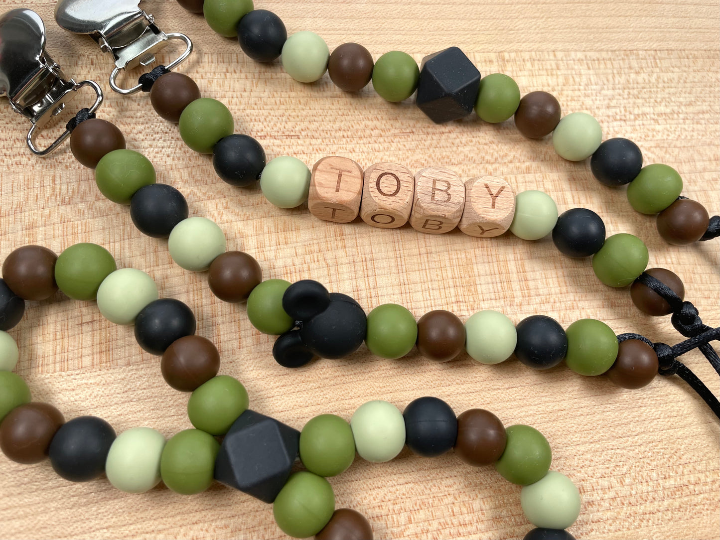 Silicone Bead Pacifier Clips & Teether - Camouflage