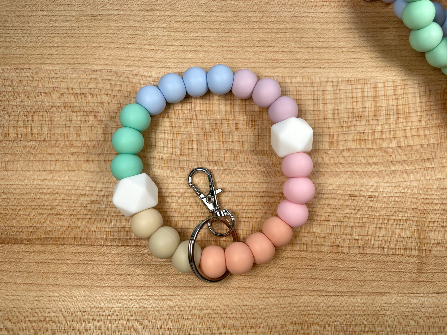 Silicone Bead Keychain Wristlet - Pastel Rainbow