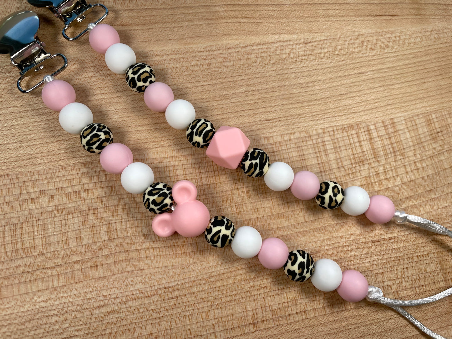 Silicone Bead Pacifier Clip - Pastel Leopard