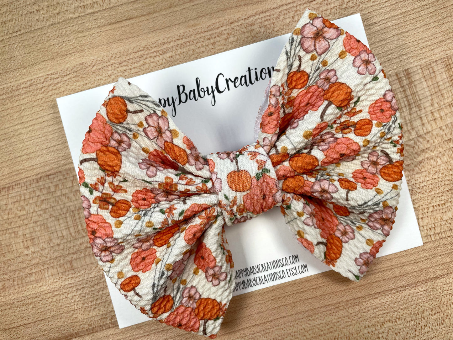 Textured Baby Bow Headbands - Fall Floral Pumpkin