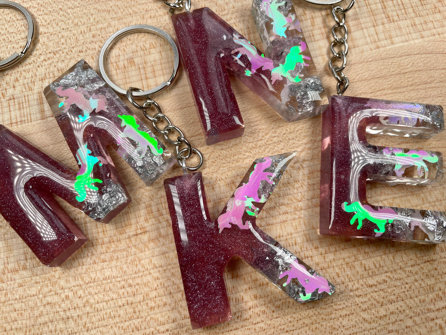 Resin Letter Keychain - Purple Unicorn