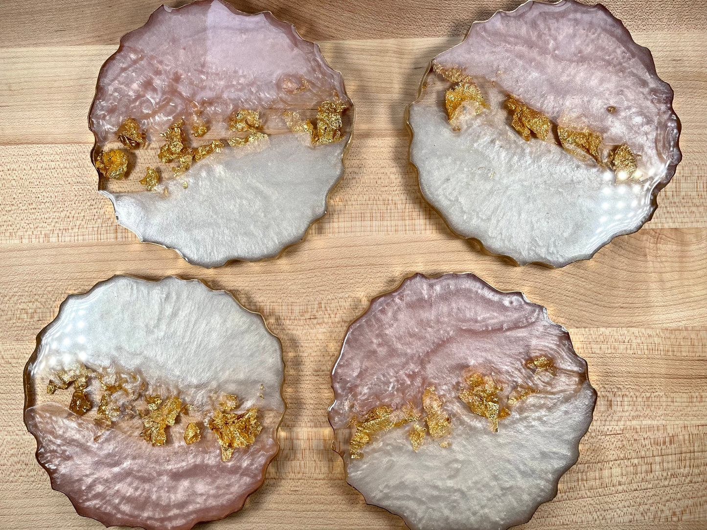Resin Coasters - Pink & White w/ Gold Leaf
