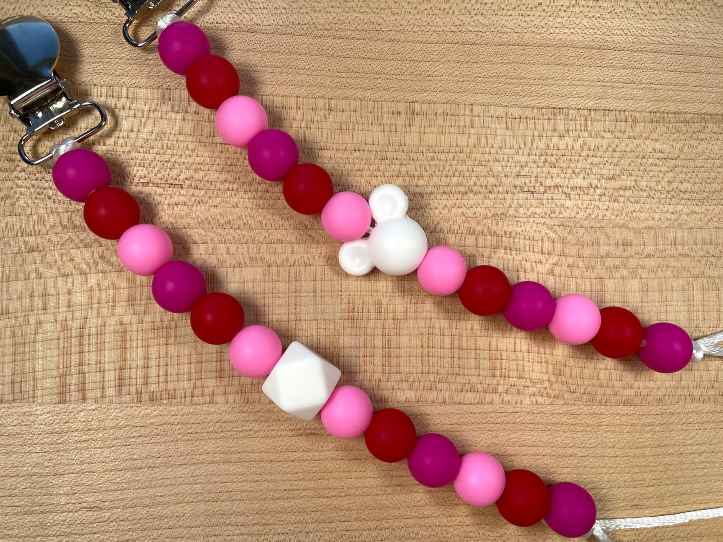 Silicone Beaded Pacifier Clip - Valentines